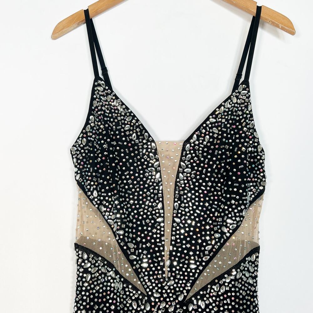 Banjul Beaded Rhinestone Black Bodycon Mini Formal Dress Womens L NWOT - Picture 3 of 16